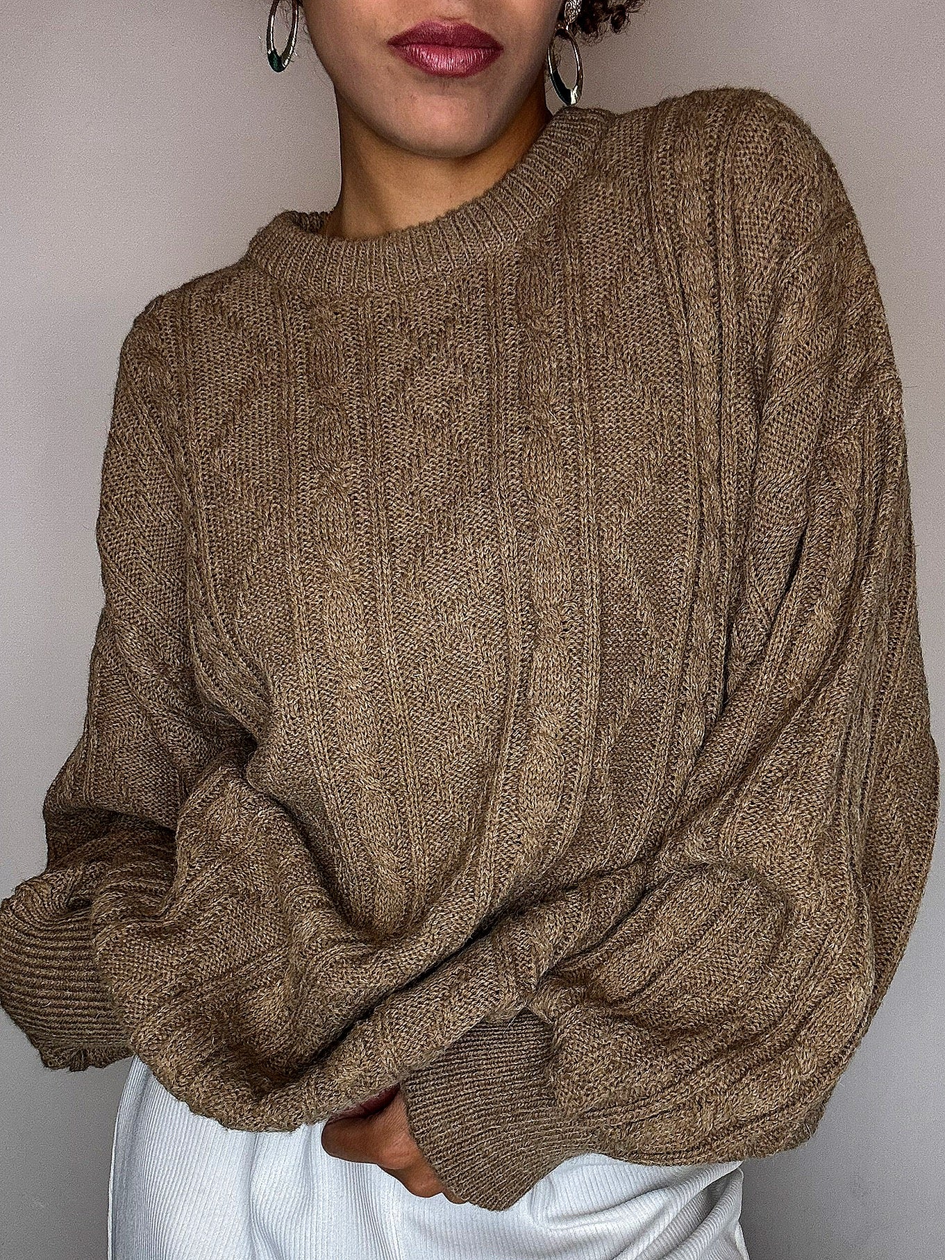 Pull en taille tressée taupe L vintage