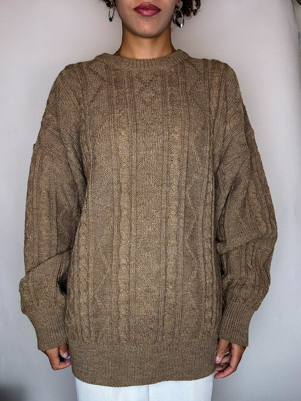 Pull en taille tressée taupe L vintage