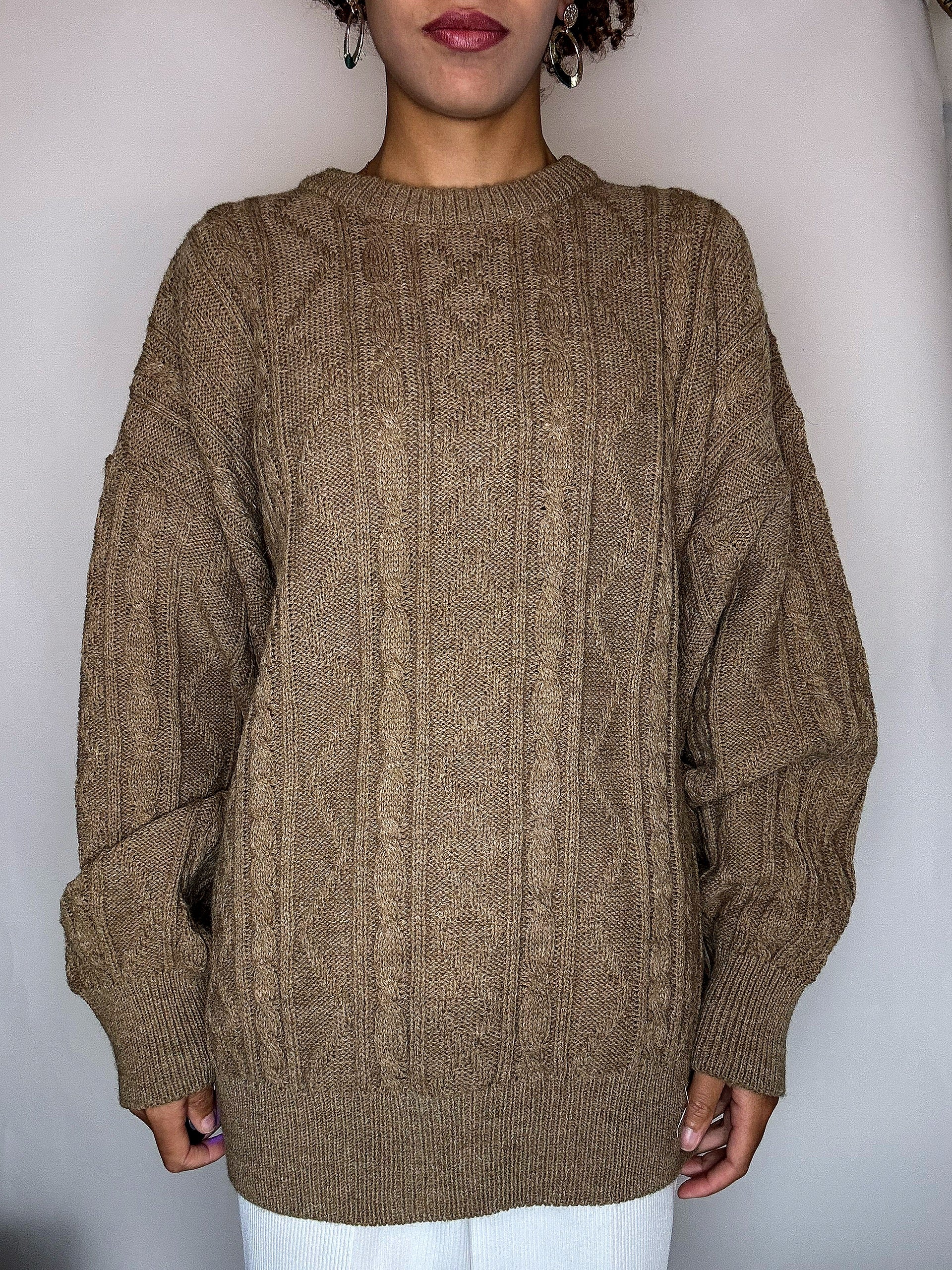 Pull en taille tressée taupe L vintage