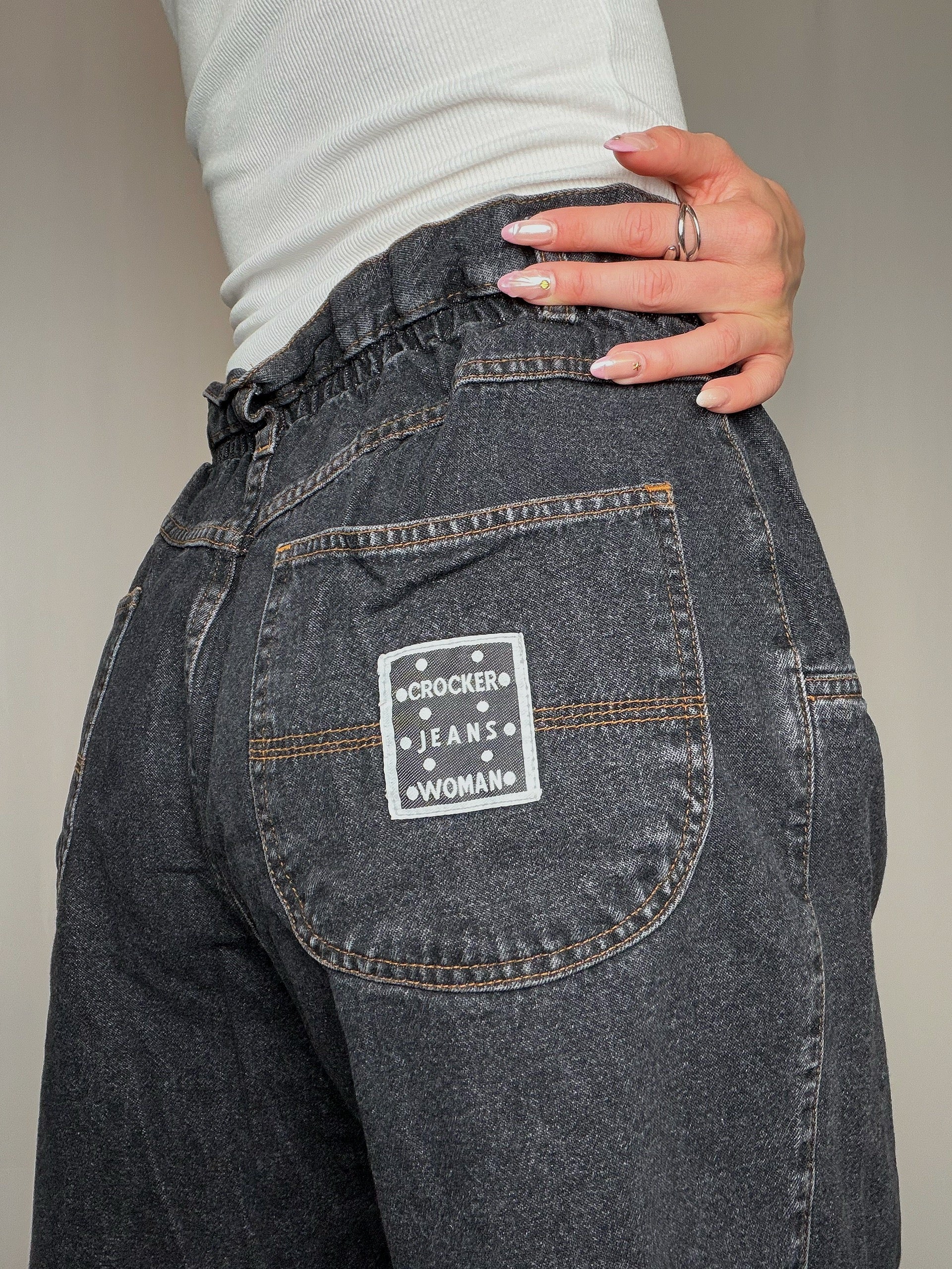 Short en denim noir avec élastique M vintage
