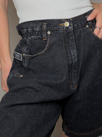 Short en denim noir avec élastique M vintage