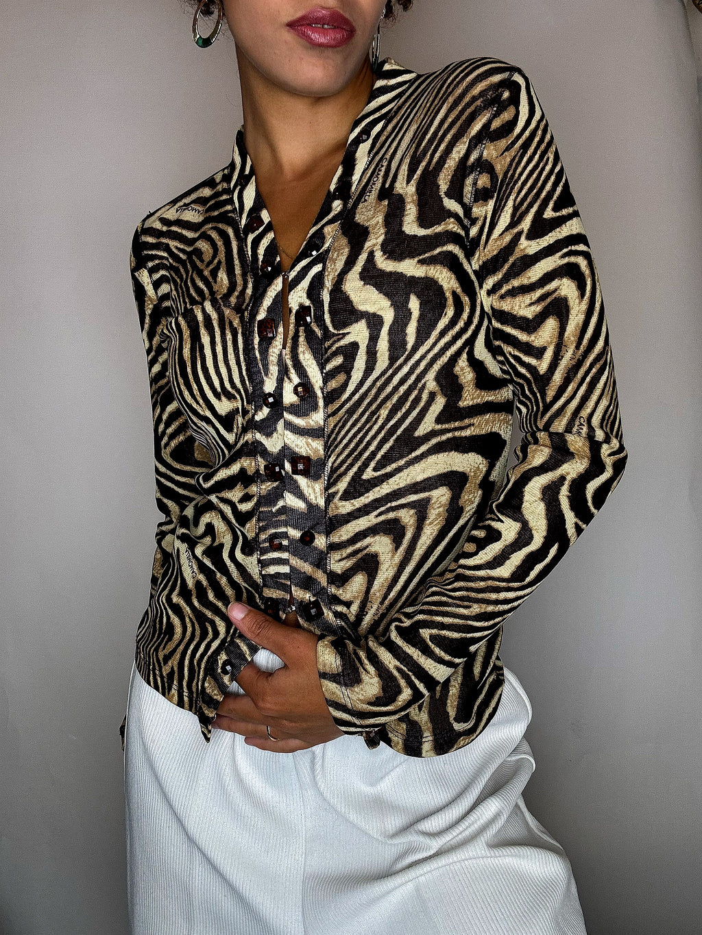 Vintage-Bluse aus Mesh mit Zebramuster, XS/S