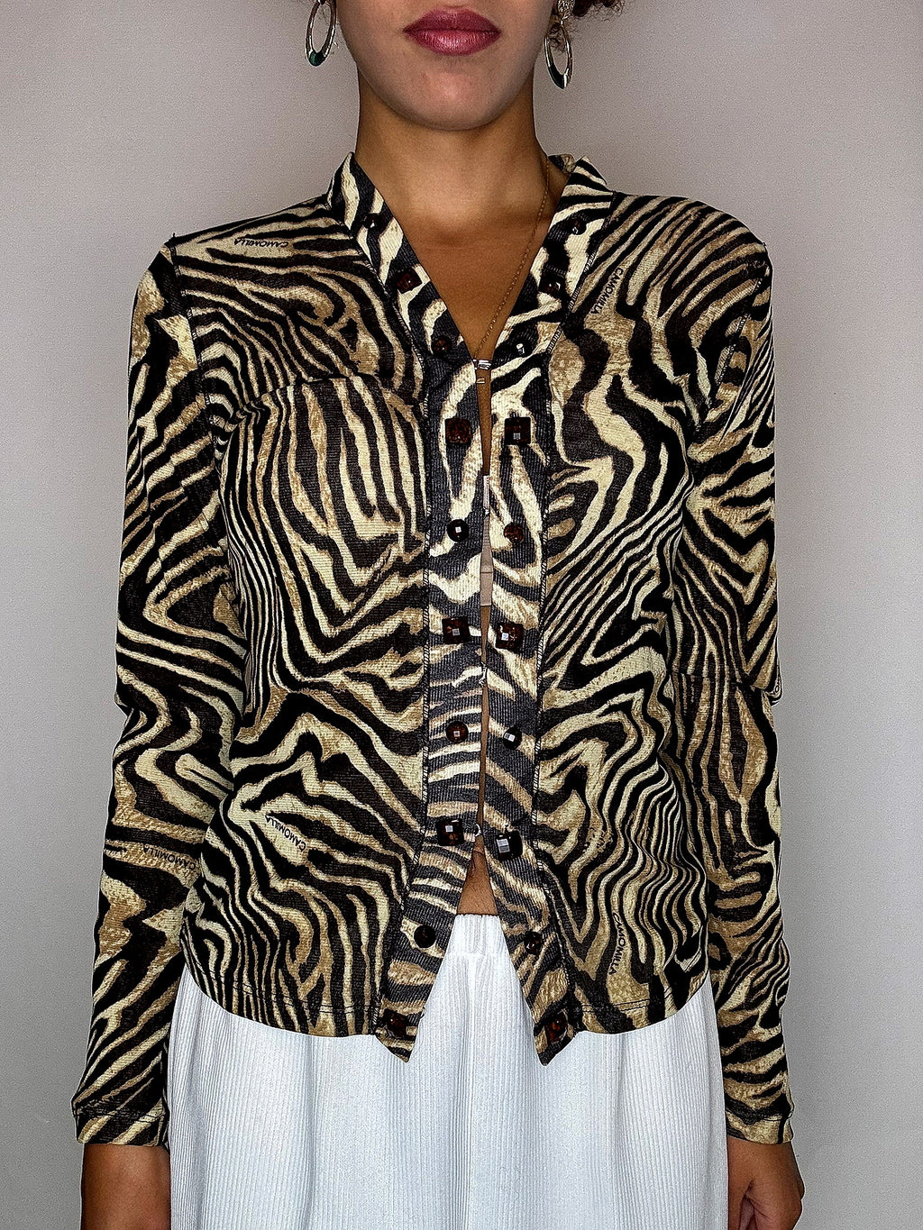 Vintage-Bluse aus Mesh mit Zebramuster, XS/S