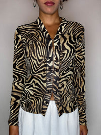Vintage-Bluse aus Mesh mit Zebramuster, XS/S