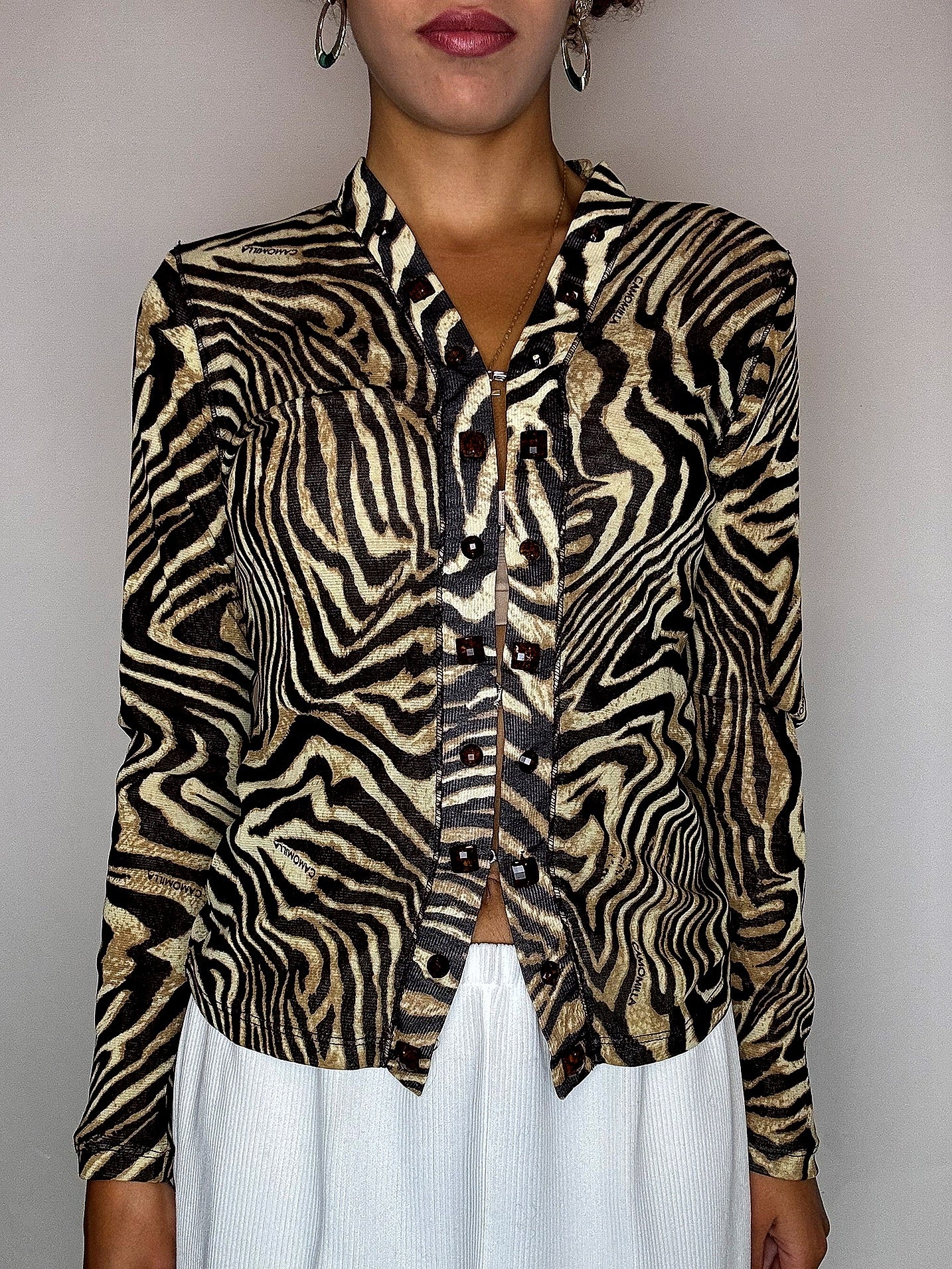 Vintage-Bluse aus Mesh mit Zebramuster, XS/S