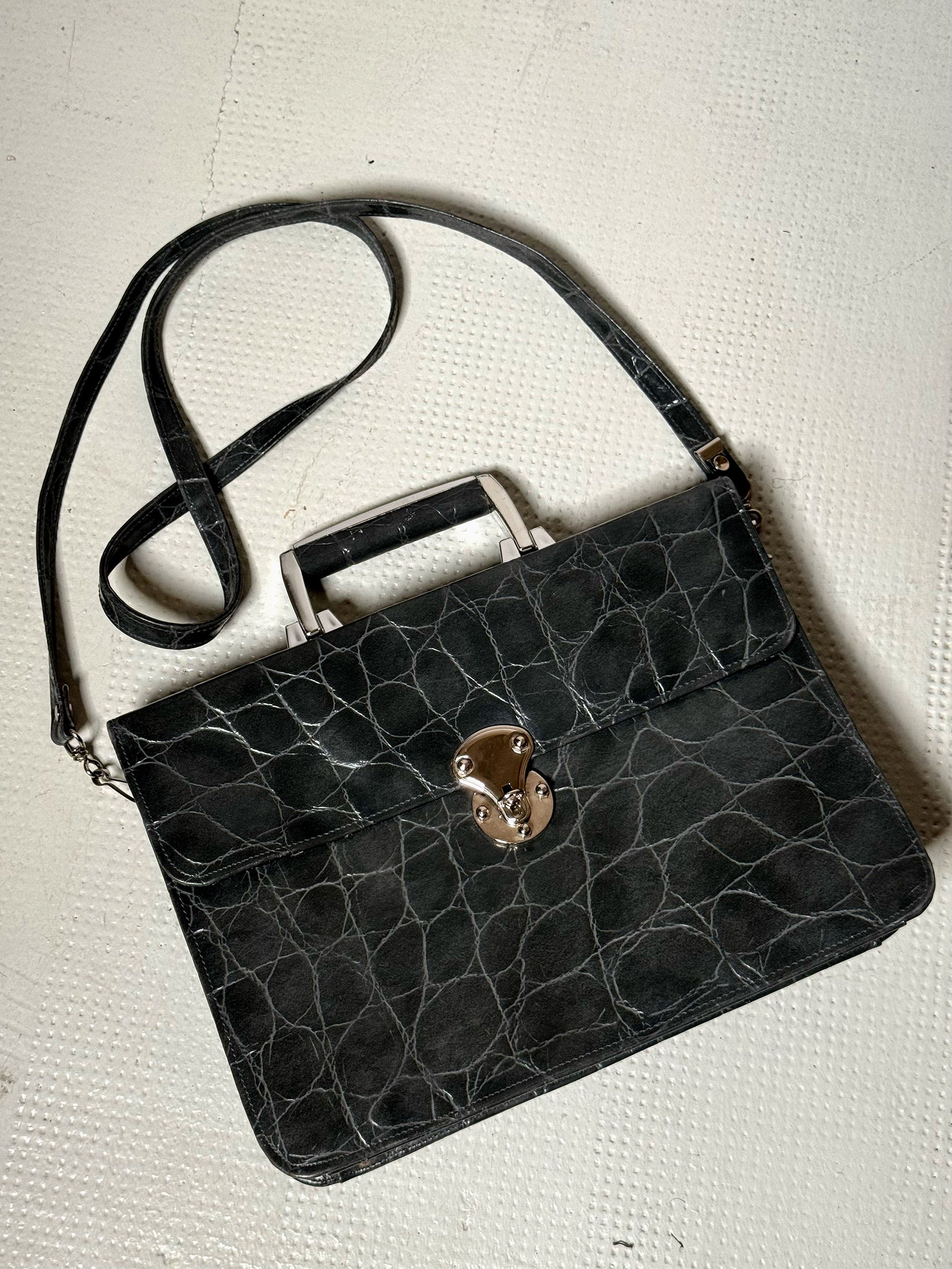 Sac en cuir rigide gris vintage