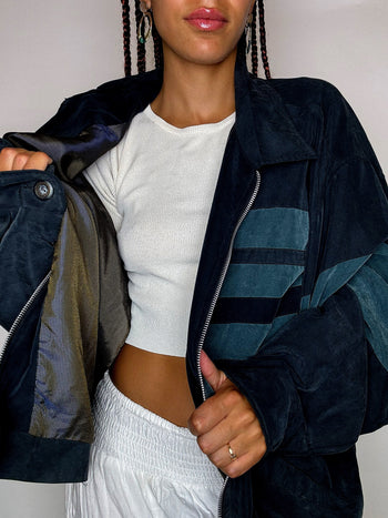 Veste peau de pèche verte L vintage