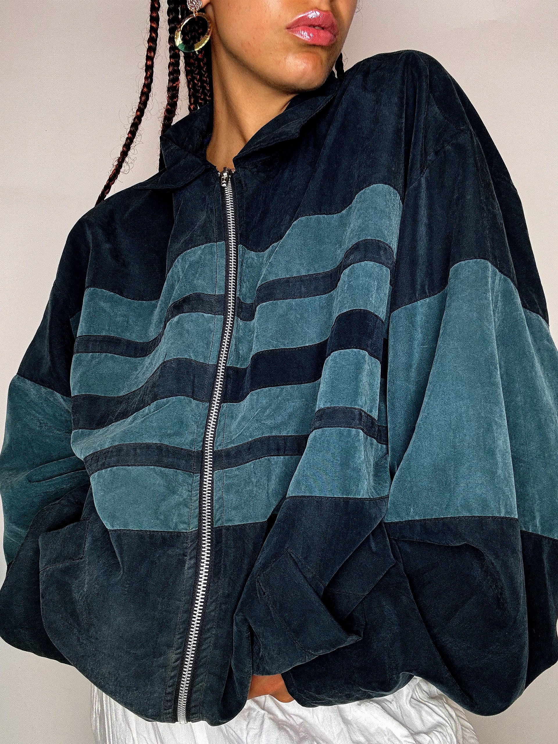 Veste peau de pèche verte L vintage