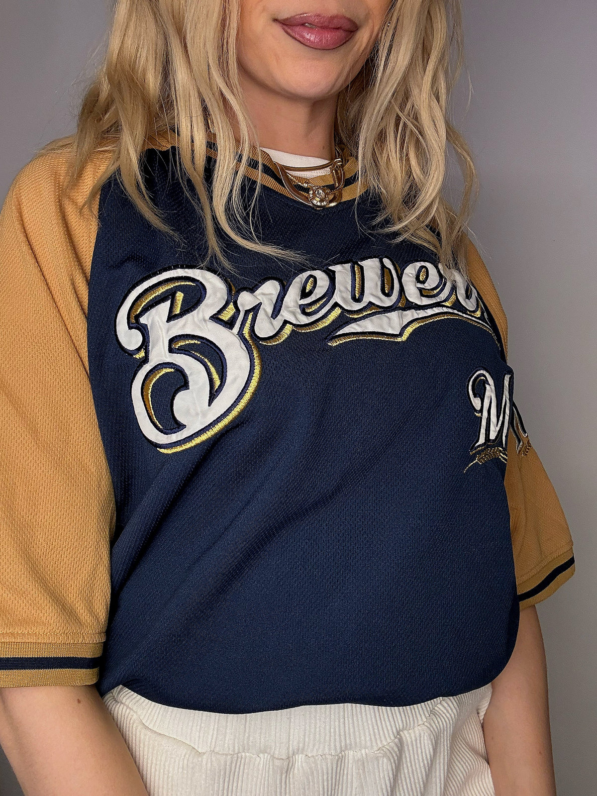Maillot de Baseball bicolore BREWERS L vintage