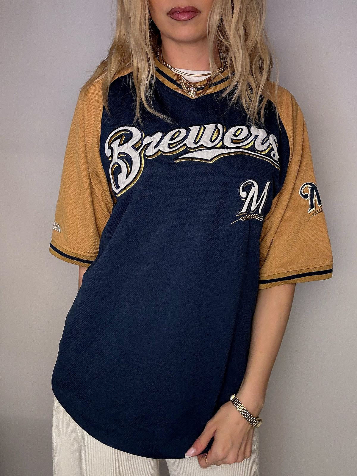 Maillot de Baseball bicolore BREWERS L vintage