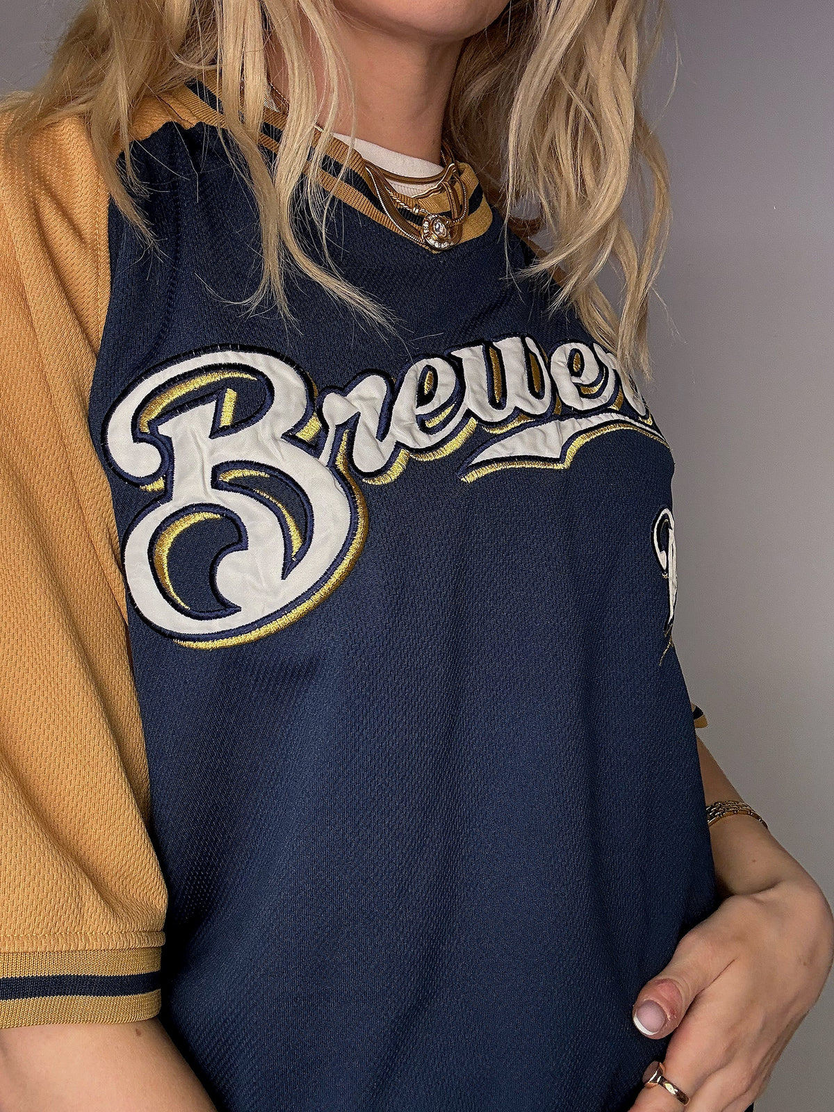 Maillot de Baseball bicolore BREWERS L vintage