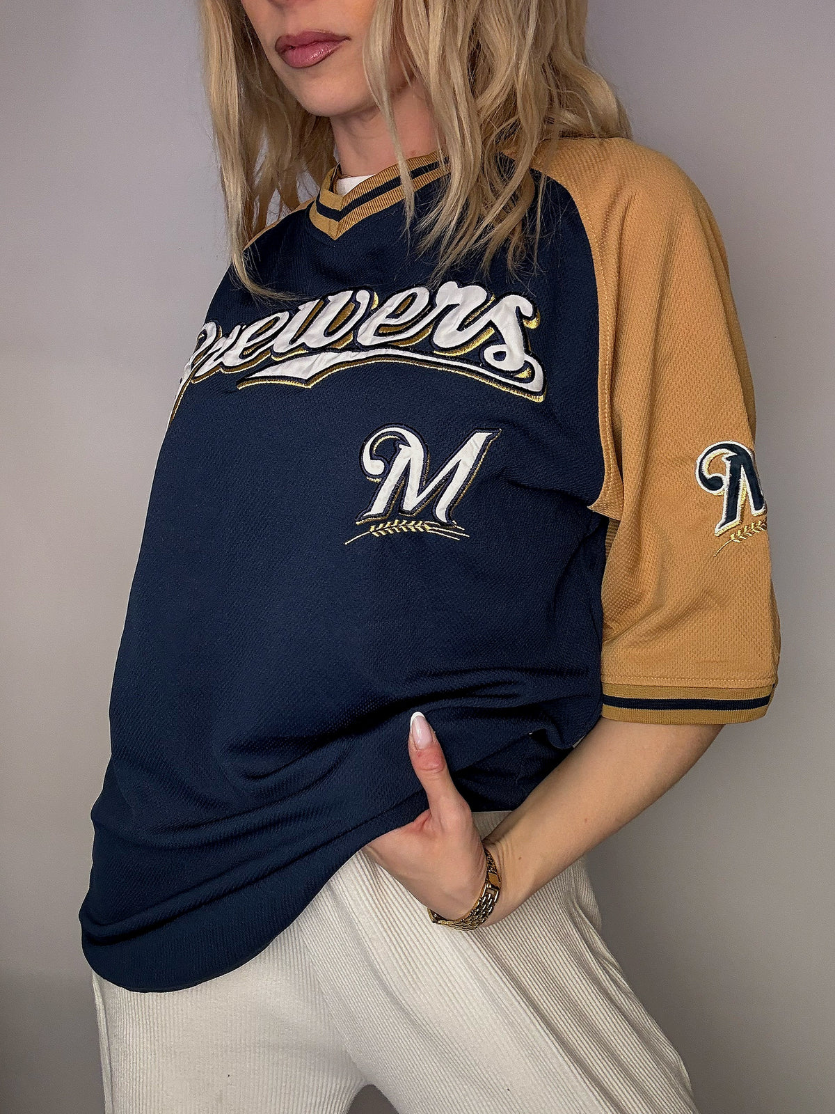 Maillot de Baseball bicolore BREWERS L vintage