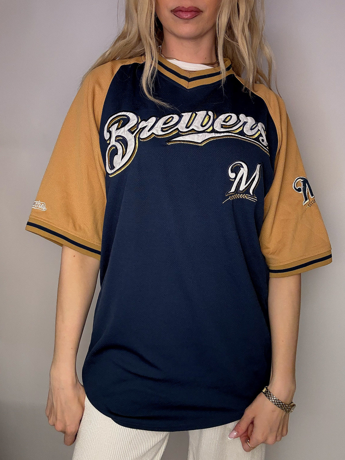 Maillot de Baseball bicolore BREWERS L vintage