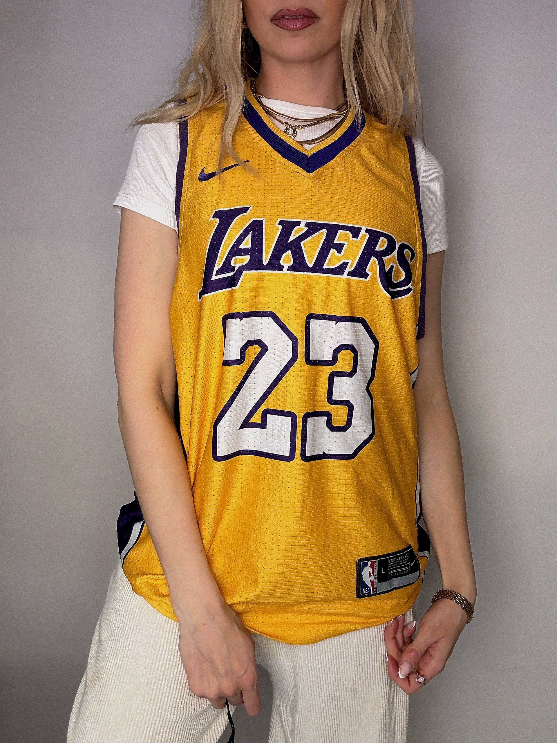 Gelbes NIKE x LAKERS Basketballtrikot S