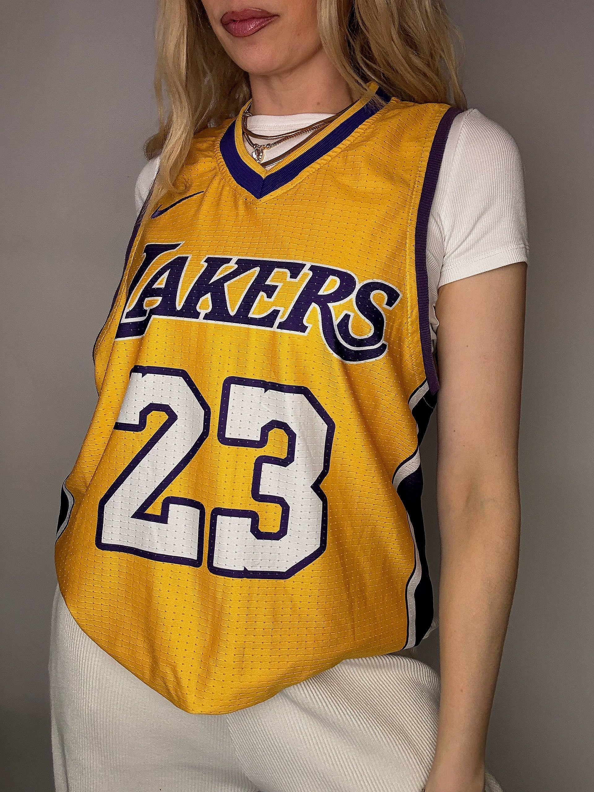 Gelbes NIKE x LAKERS Basketballtrikot S