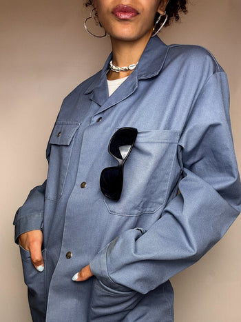 Veste en coton droite gris bleu S vintage
