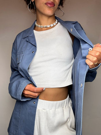 Veste en coton droite gris bleu S vintage