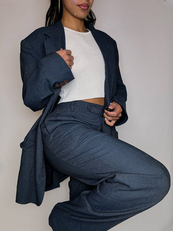 Costume bleu gris fluide M vintage