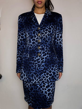 Tailleur léopard bleu M vintage