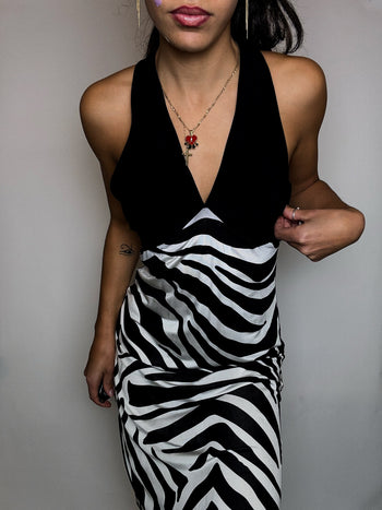 Robe zébrée moulante noire et blanche S vintage