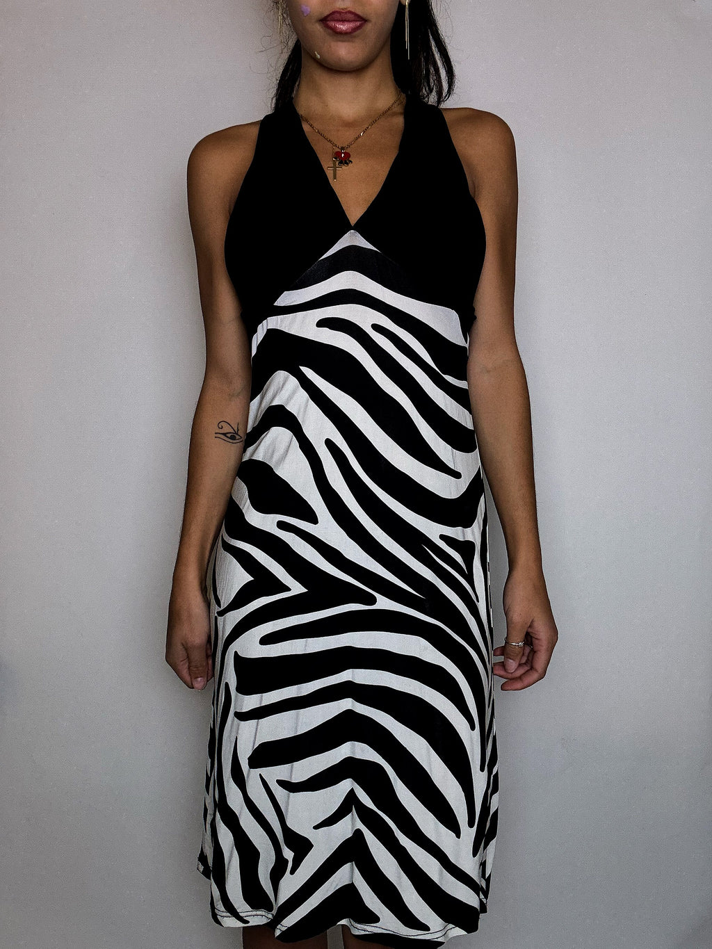 Robe zébrée moulante noire et blanche S vintage