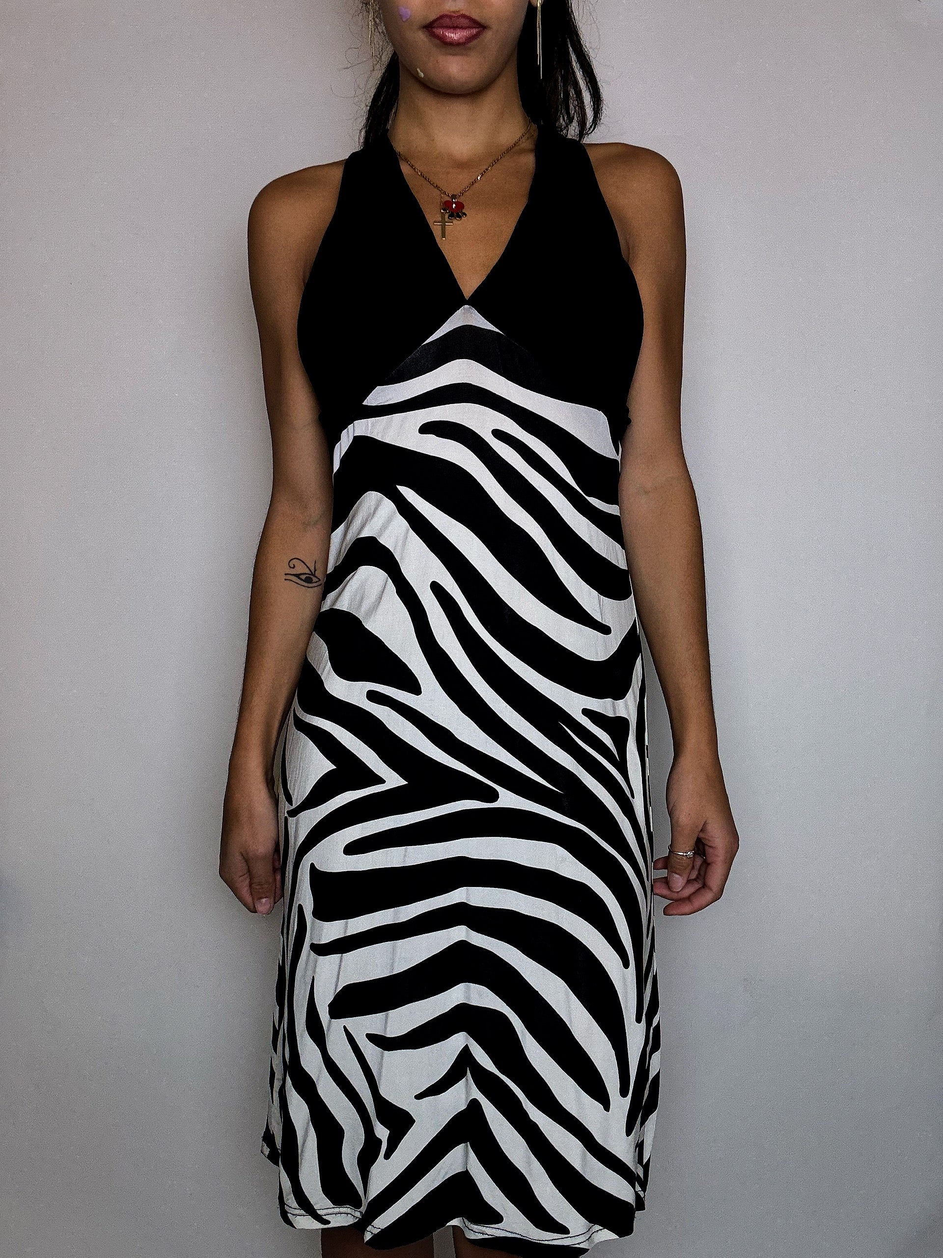 Robe zébrée moulante noire et blanche S vintage