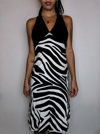 Robe zébrée moulante noire et blanche S vintage