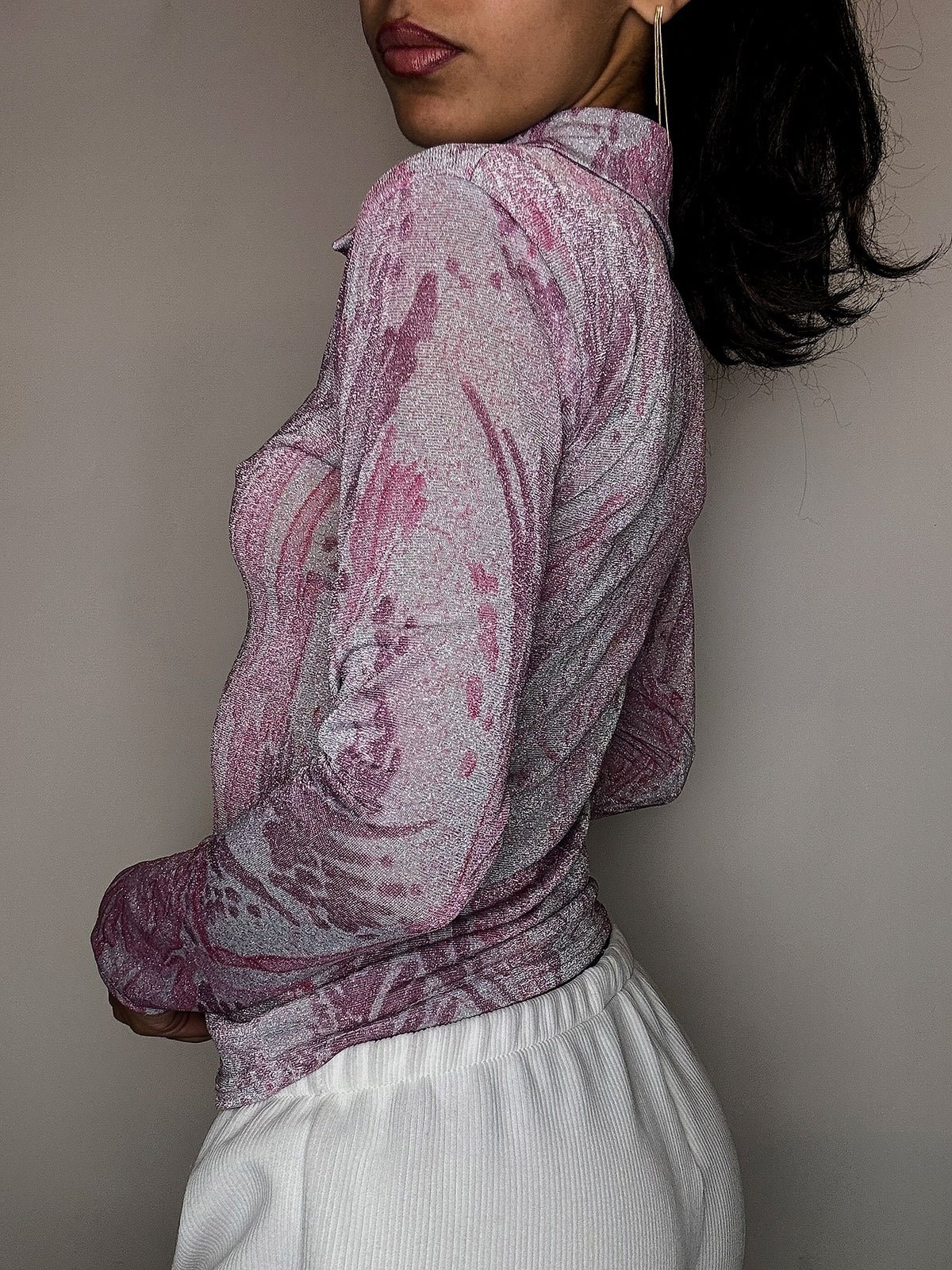 Top en mesh rose à paillettes S vintage