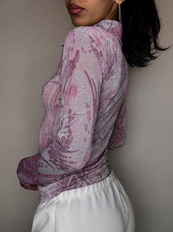 Top en mesh rose à paillettes S vintage