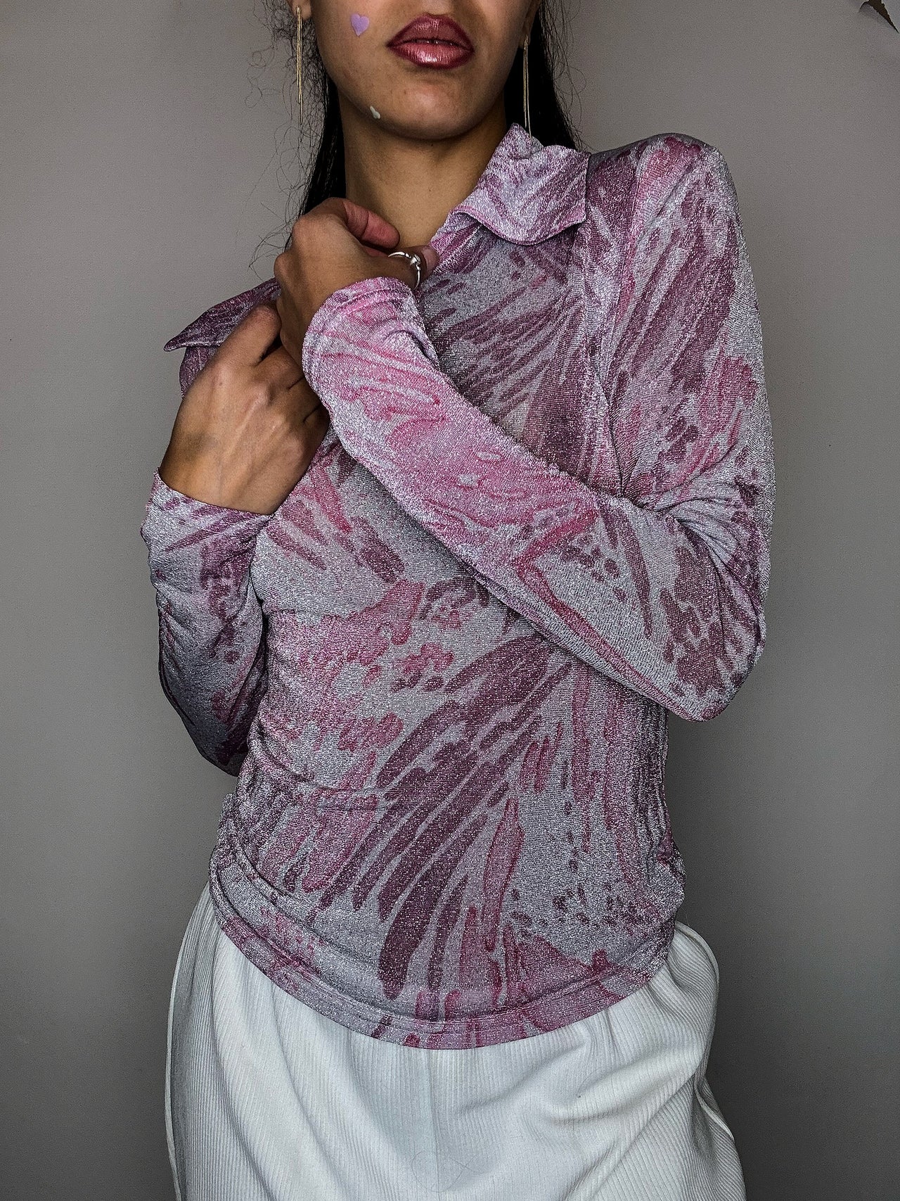 Top en mesh rose à paillettes S vintage