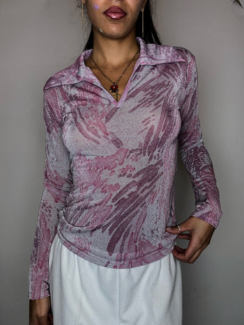 Top en mesh rose à paillettes S vintage
