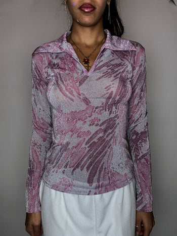 Top en mesh rose à paillettes S vintage