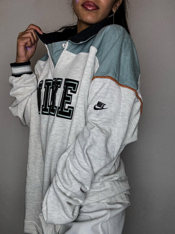 Pull col chemise gris NIKE XL vintage