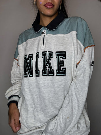 Pull col chemise gris NIKE XL vintage