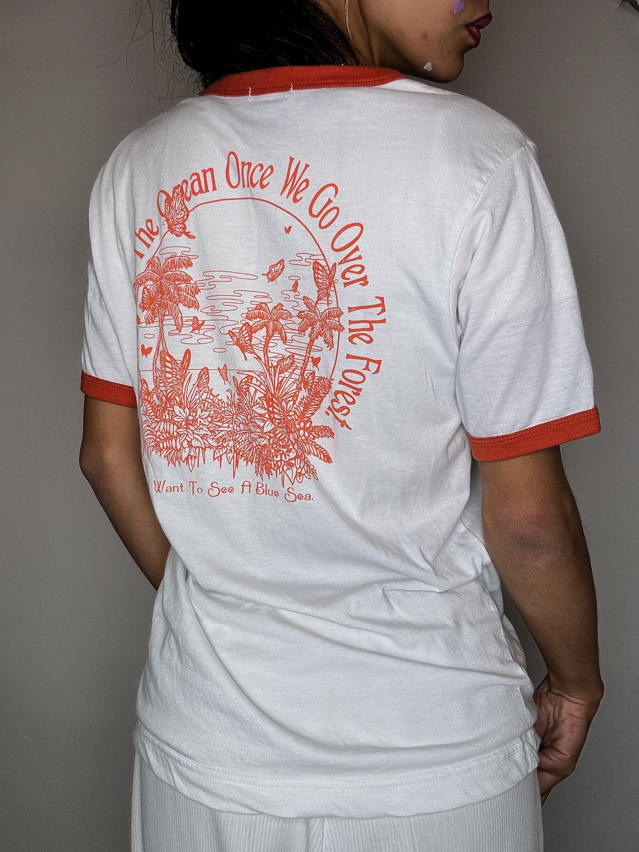 Tee shirt blanc et orange M vintage