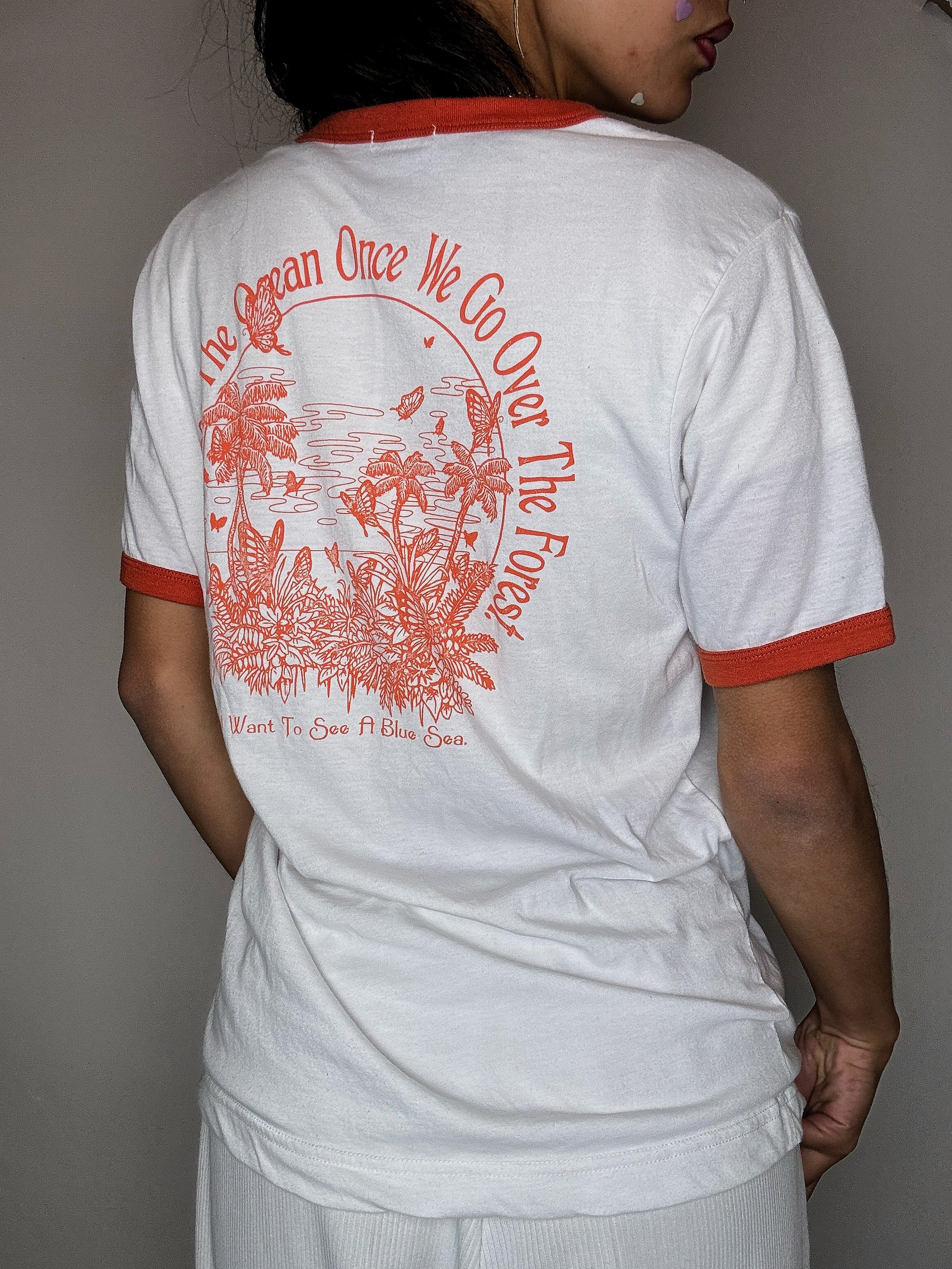 Tee shirt blanc et orange M vintage