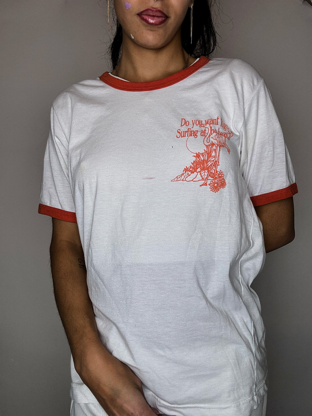 Tee shirt blanc et orange M vintage