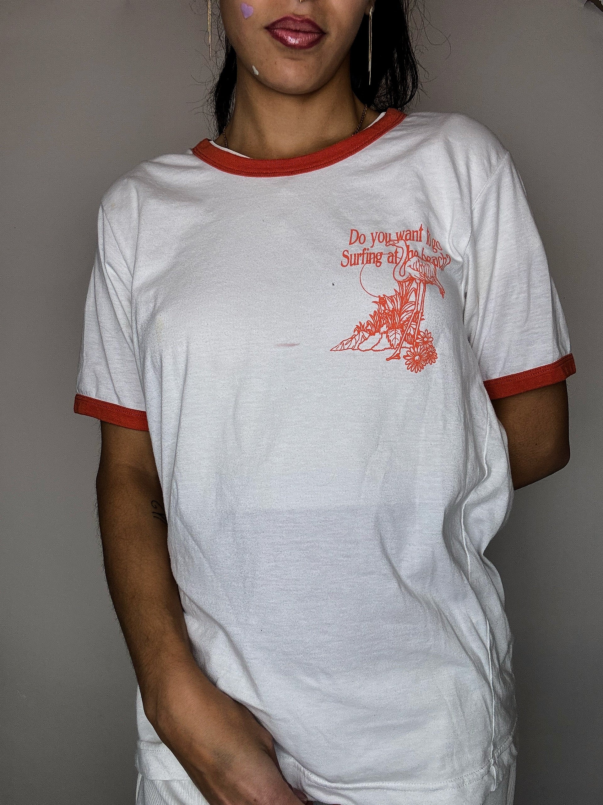 Tee shirt blanc et orange M vintage