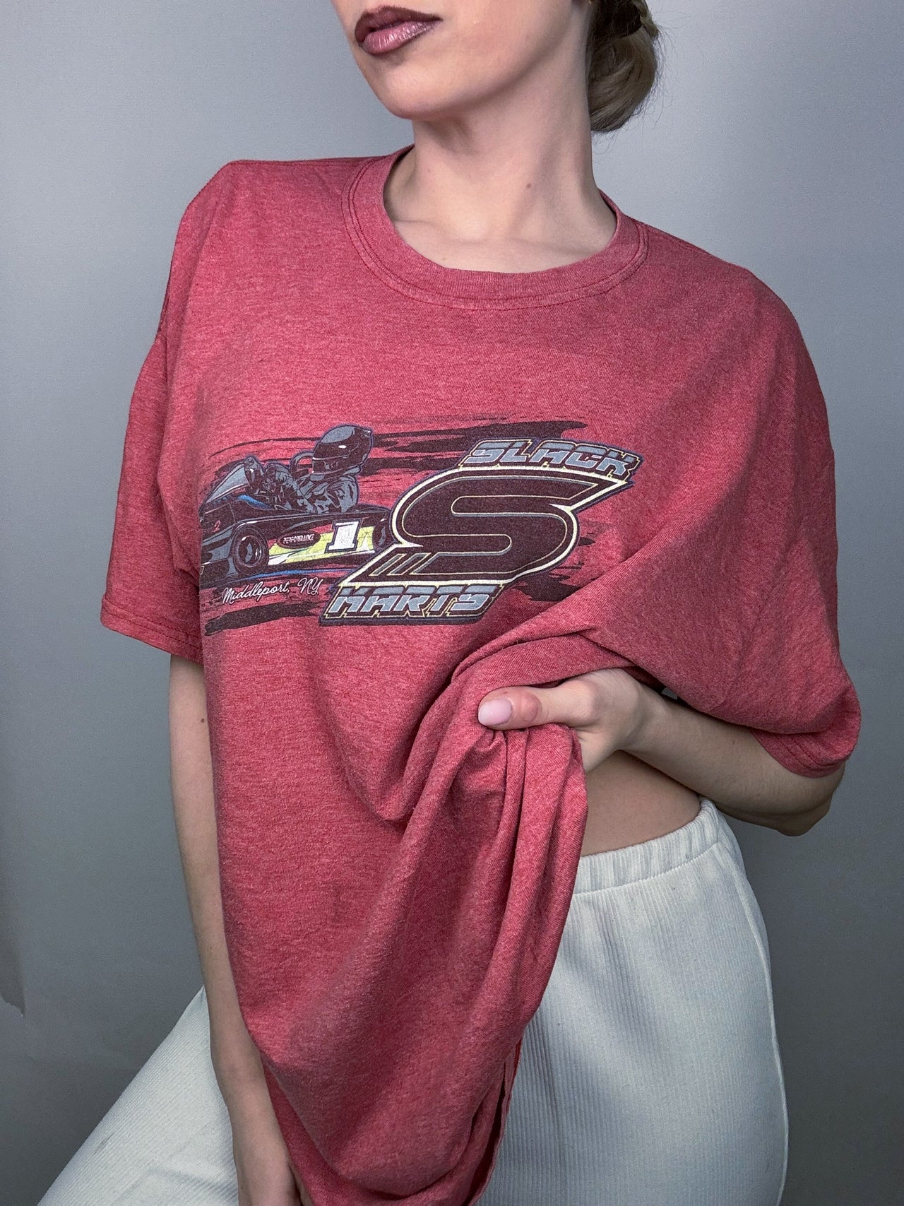 Vintage L/XL aged red racing t-shirt