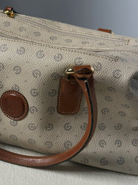 Sac à main en cuir imprimé crème vintage