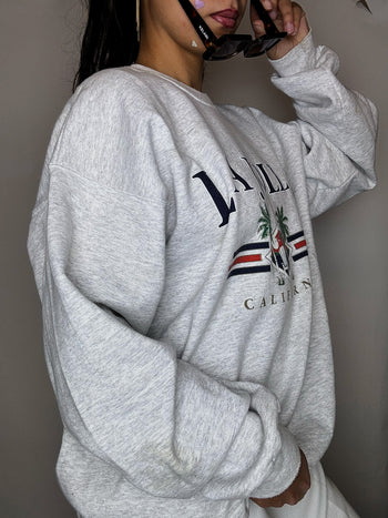 Sweat col rond gris HANES L vintage