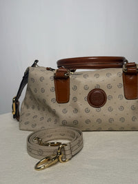 Sac à main en cuir imprimé crème vintage