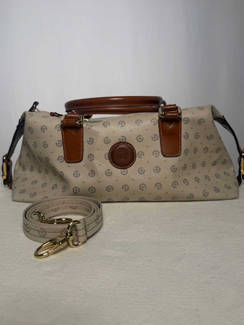 Sac à main en cuir imprimé crème vintage