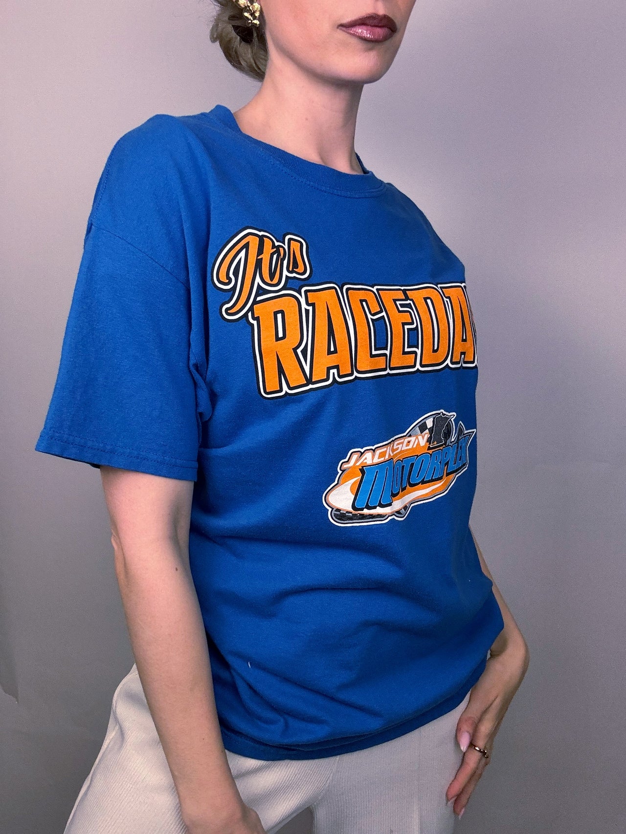 Tee shirt racing bleu L vintage