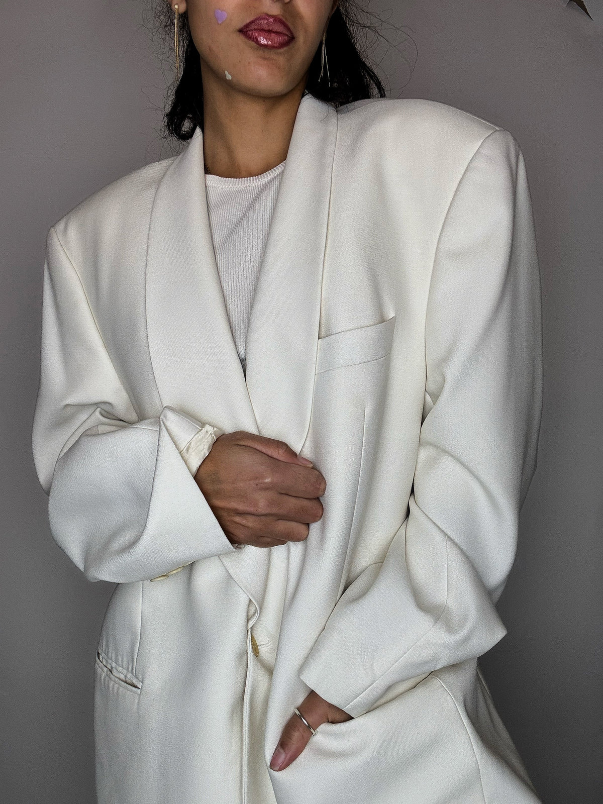 Vintage XL cremefarbener Smokingblazer