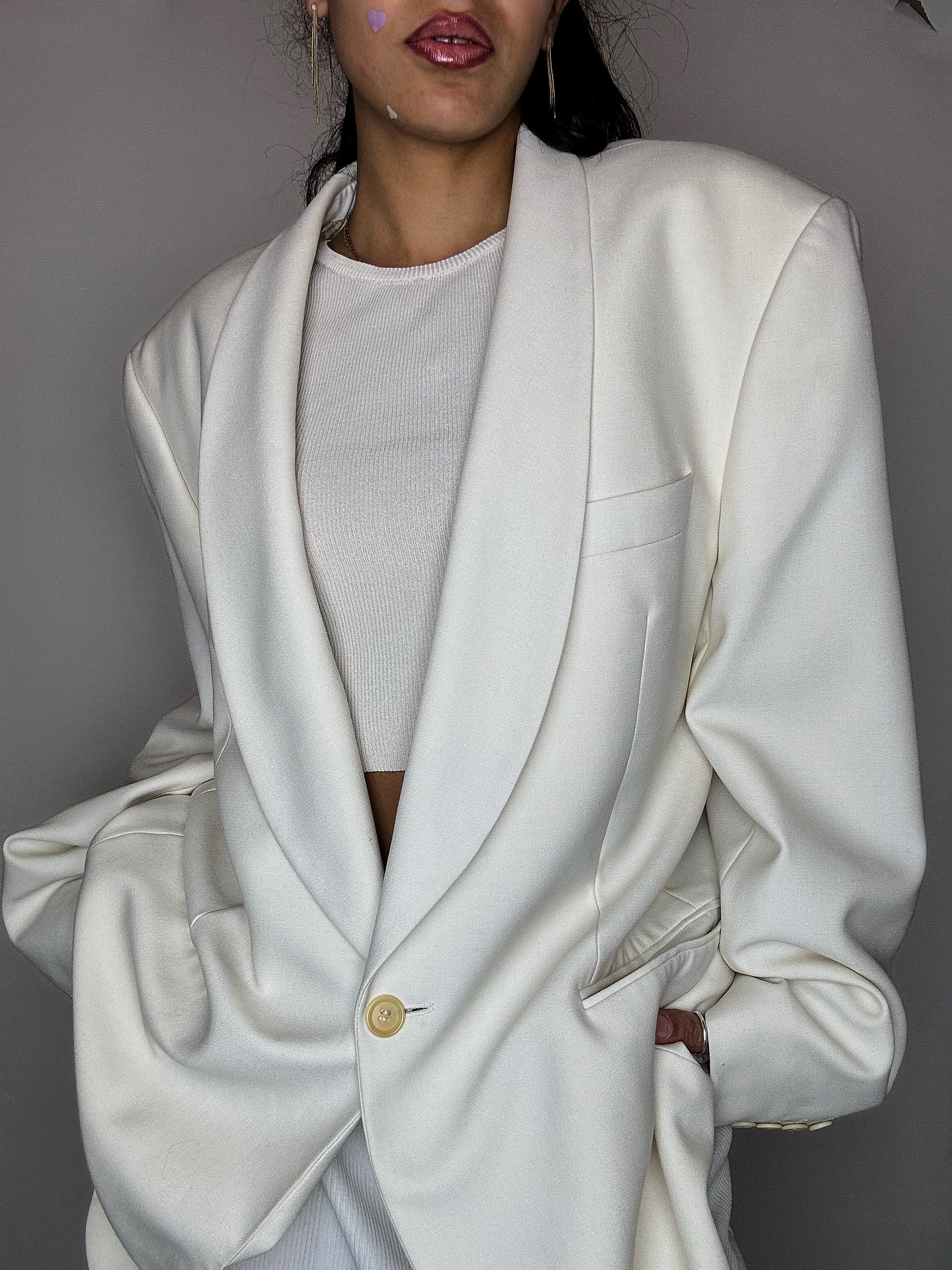 Vintage XL cremefarbener Smokingblazer