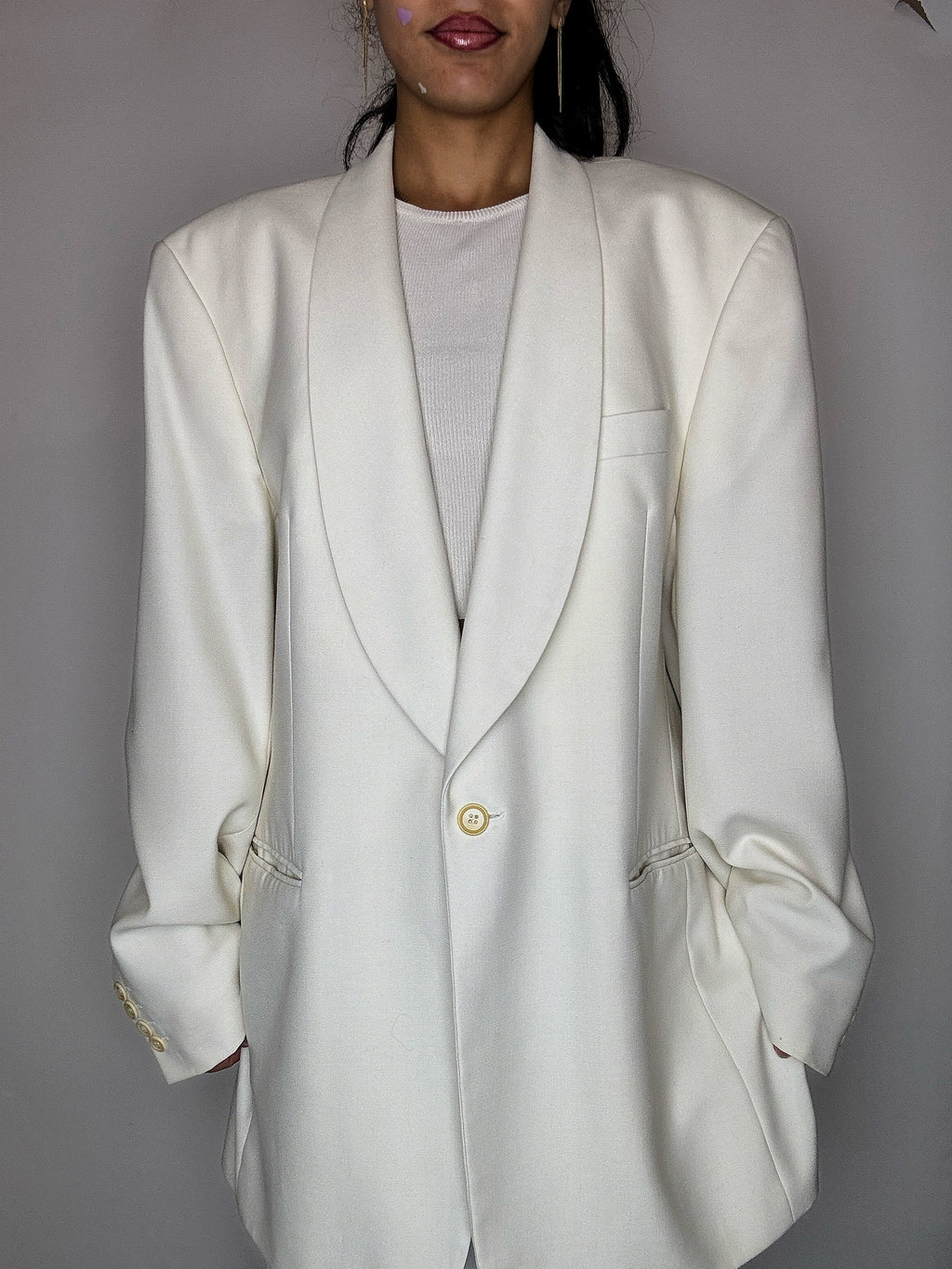 Vintage XL cremefarbener Smokingblazer