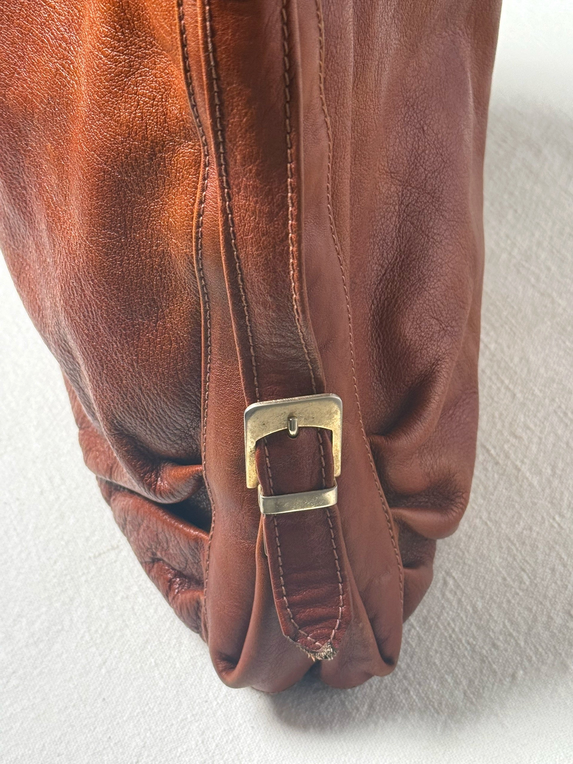 Large vintage camel leather handbag