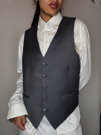 Gilet de costume en laine gris S vintage