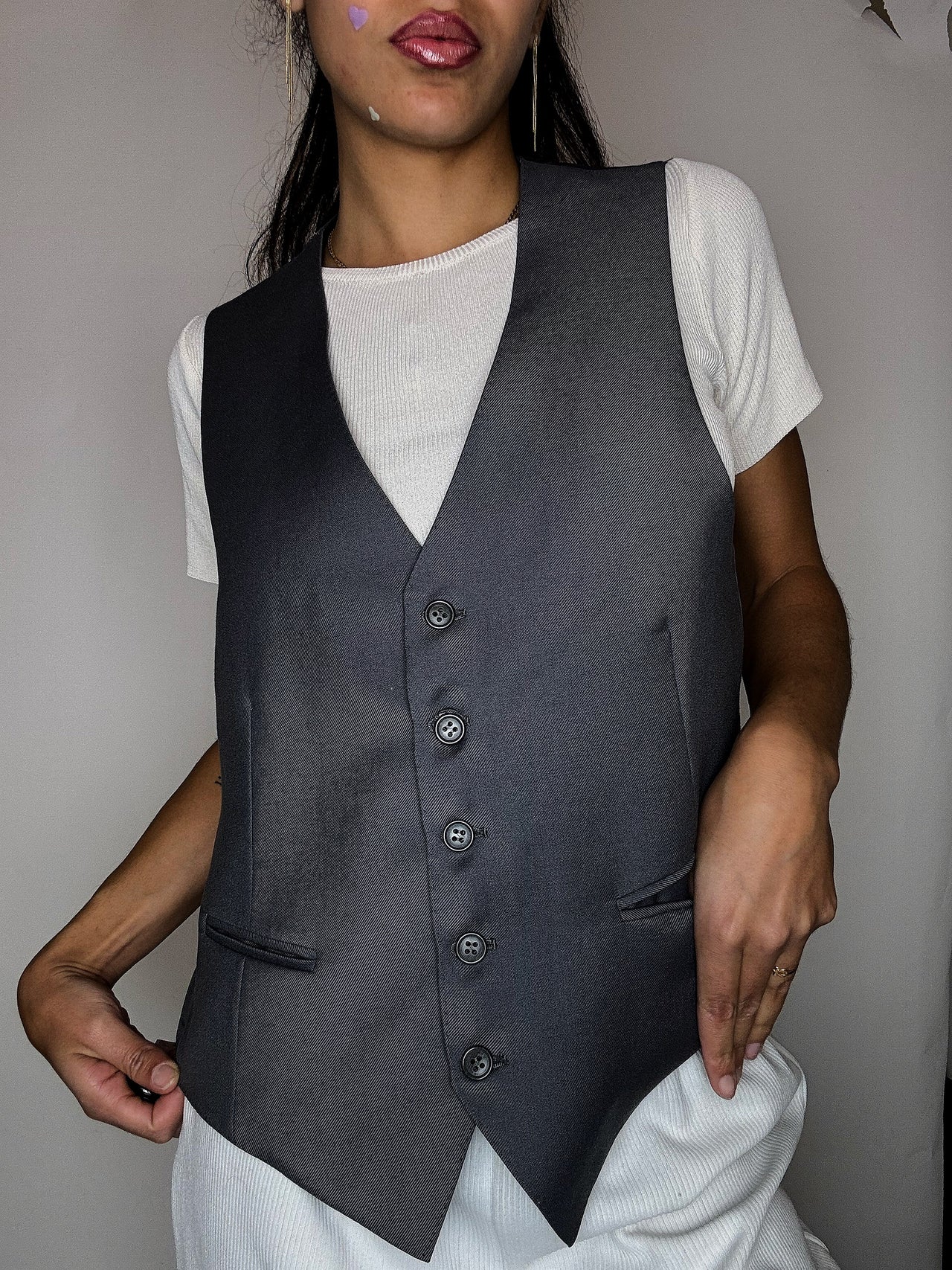 Gilet de costume en laine gris S vintage